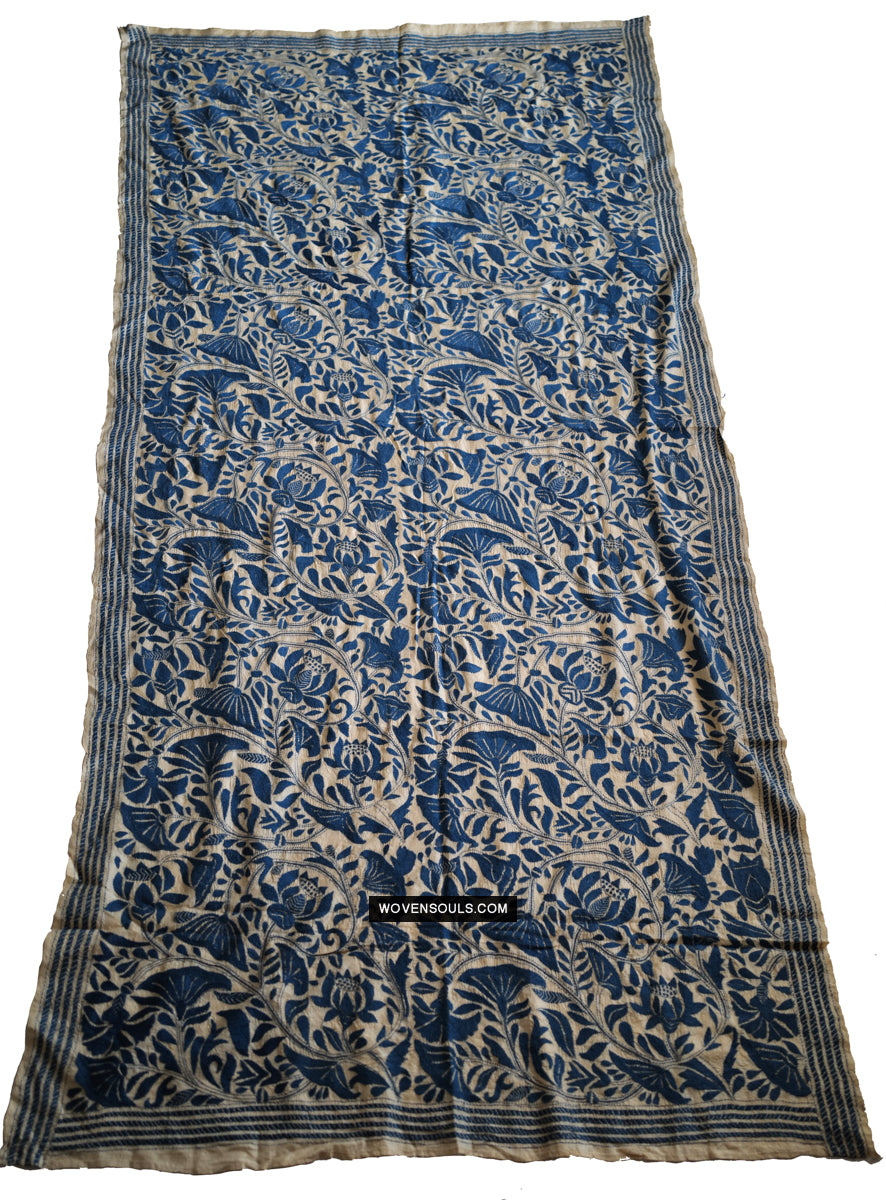 1728 Rare Revival Dhaka Kashida Kantha Silk Embroidery Shawl-WOVENSOULS Antique Textiles & Art Gallery