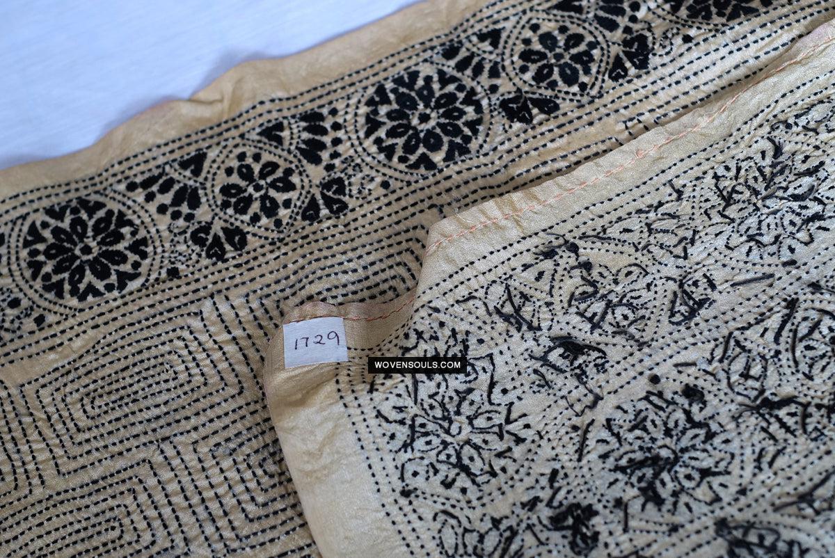1729 Old Kantha Silk Embroidery Scarf-WOVENSOULS Antique Textiles & Art Gallery