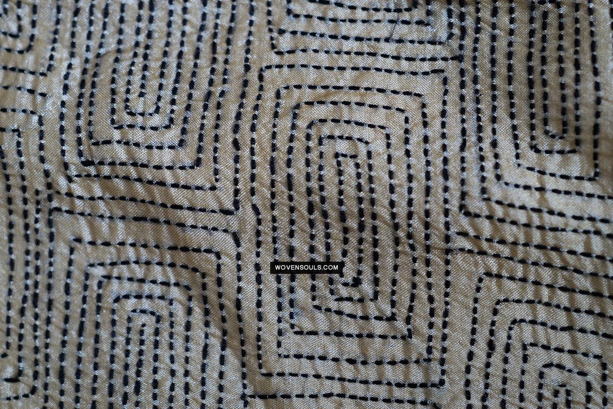 1729 Old Kantha Silk Embroidery Scarf-WOVENSOULS Antique Textiles & Art Gallery