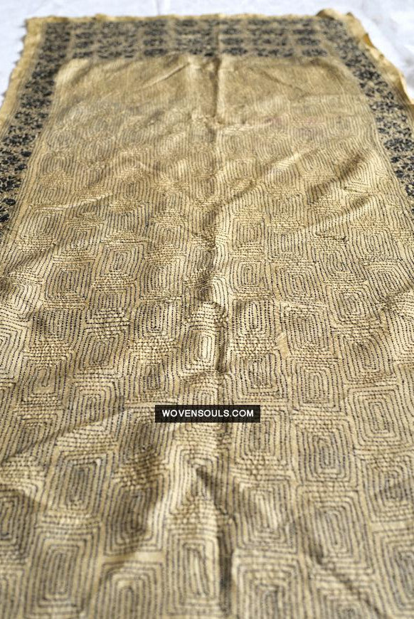 1729 Old Kantha Silk Embroidery Scarf-WOVENSOULS Antique Textiles & Art Gallery