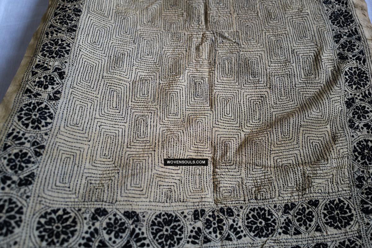 1729 Old Kantha Silk Embroidery Scarf-WOVENSOULS Antique Textiles & Art Gallery