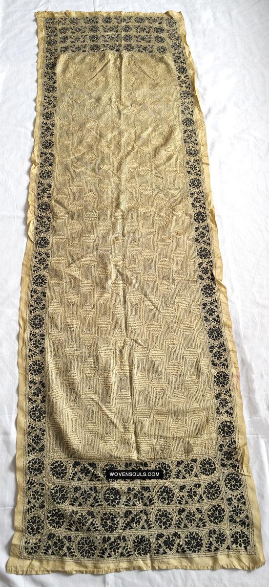 1729 Old Kantha Silk Embroidery Scarf-WOVENSOULS Antique Textiles & Art Gallery