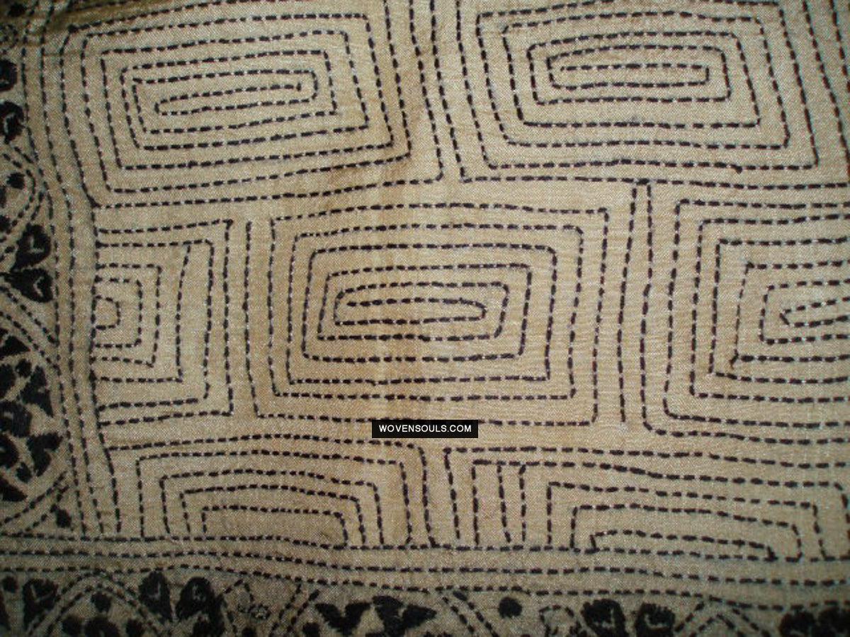 1729 Old Kantha Silk Embroidery Scarf-WOVENSOULS Antique Textiles & Art Gallery