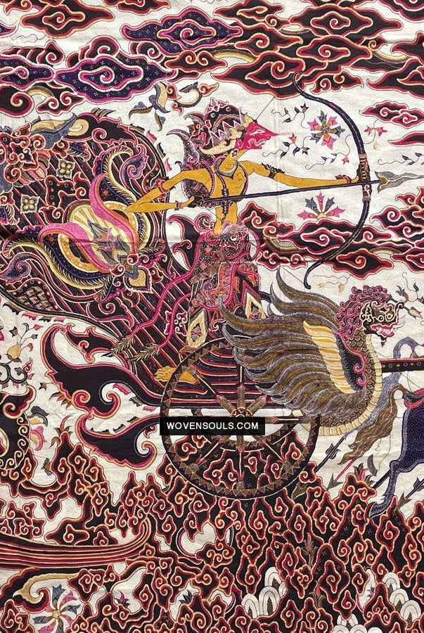 1734 VENDUTO Scena indù Mahabharata in opera d'arte Batik Tulis giavanese di Cirebon-WOVENSOULS Tessuti antichi e Galleria d'arte
