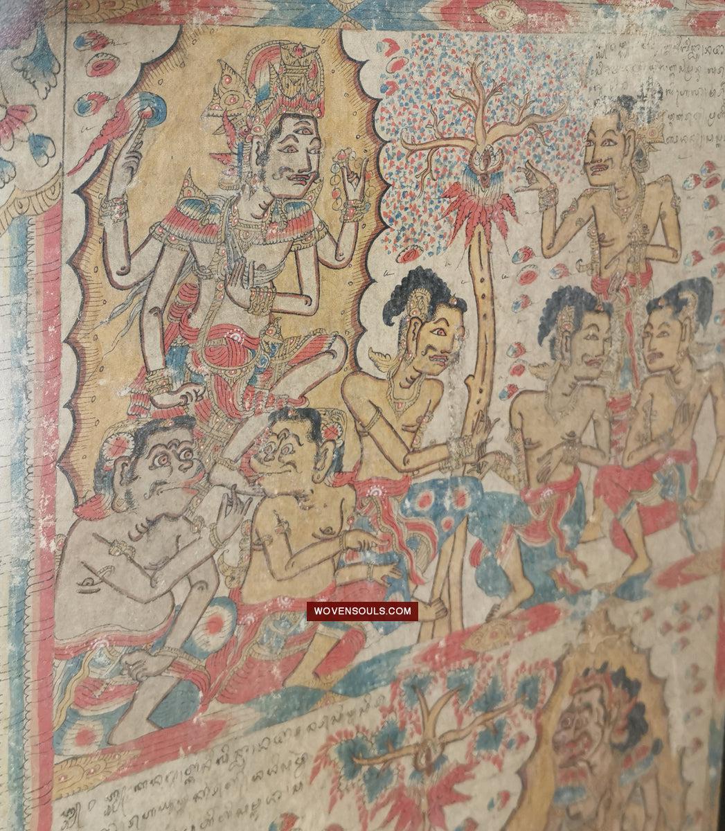 547 PAIR - Rare Fragments of Antique Palindon - Astrological Calendar Painting-WOVENSOULS Antique Textiles & Art Gallery