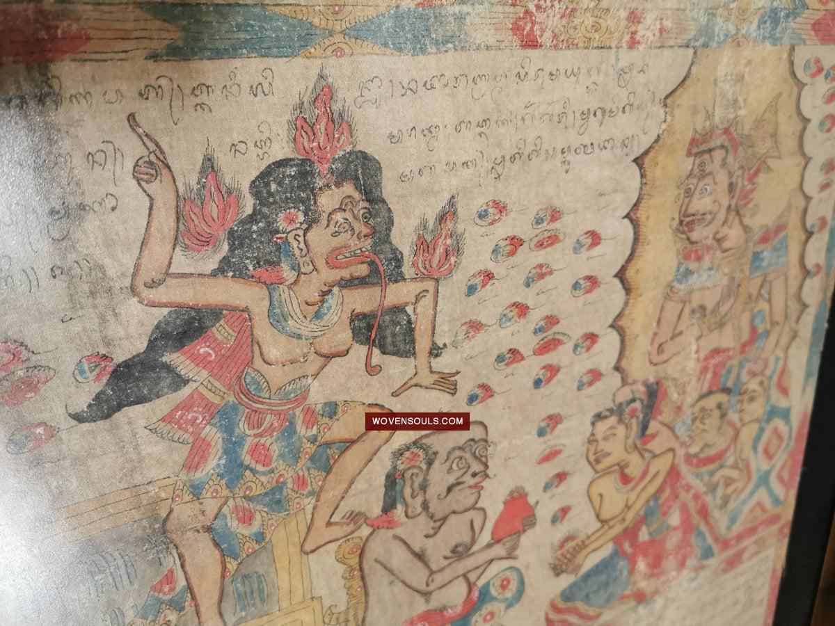 547 PAIR - Rare Fragments of Antique Palindon - Astrological Calendar Painting-WOVENSOULS Antique Textiles & Art Gallery