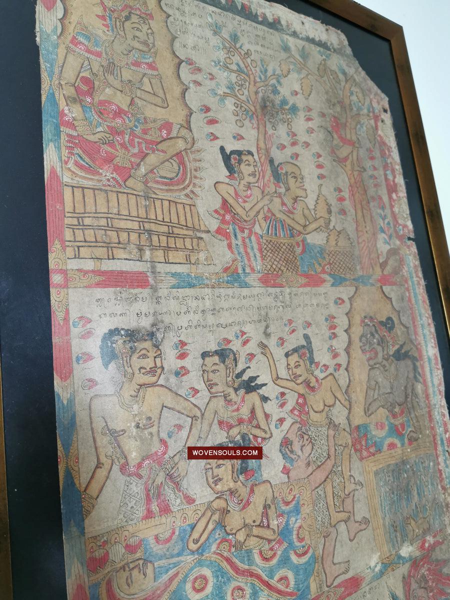 547 PAIR - Rare Fragments of Antique Palindon - Astrological Calendar Painting-WOVENSOULS Antique Textiles & Art Gallery