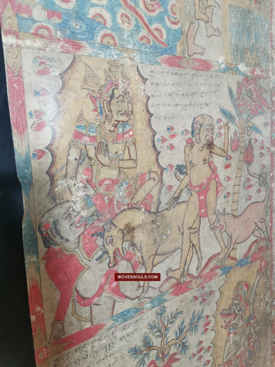 547 PAIR - Rare Fragments of Antique Palindon - Astrological Calendar Painting-WOVENSOULS Antique Textiles & Art Gallery