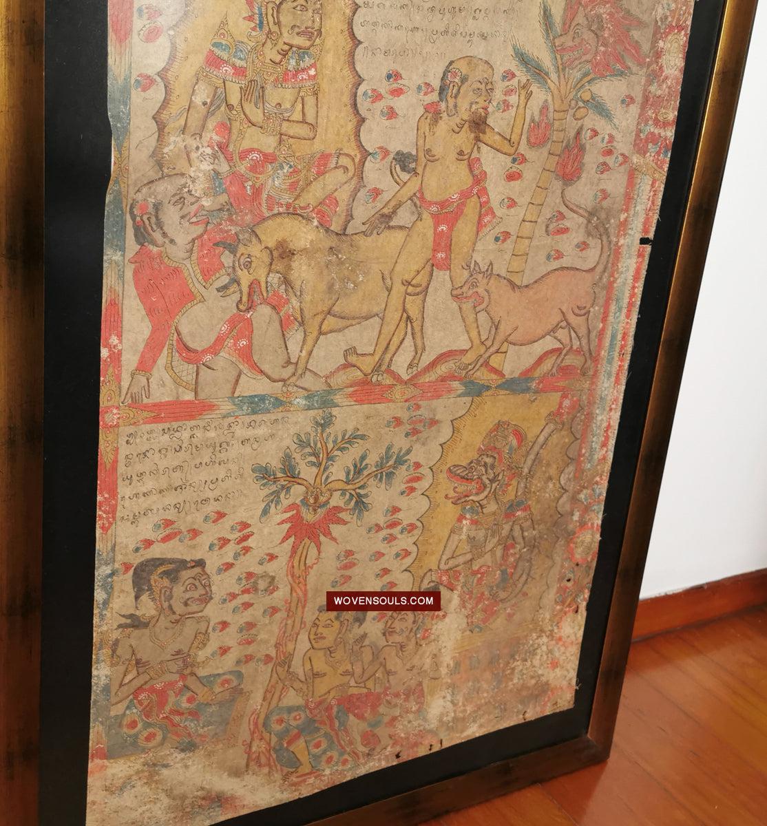 547 PAIR - Rare Fragments of Antique Palindon - Astrological Calendar Painting-WOVENSOULS Antique Textiles & Art Gallery
