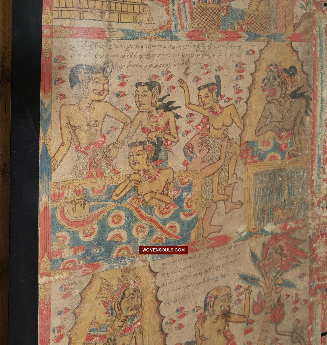 547 PAIR - Rare Fragments of Antique Palindon - Astrological Calendar Painting-WOVENSOULS Antique Textiles & Art Gallery