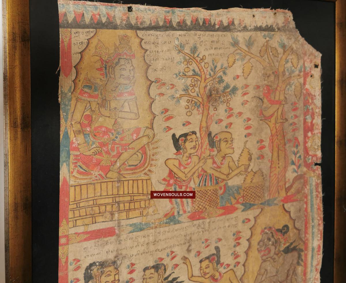 547 PAIR - Rare Fragments of Antique Palindon - Astrological Calendar Painting-WOVENSOULS Antique Textiles & Art Gallery