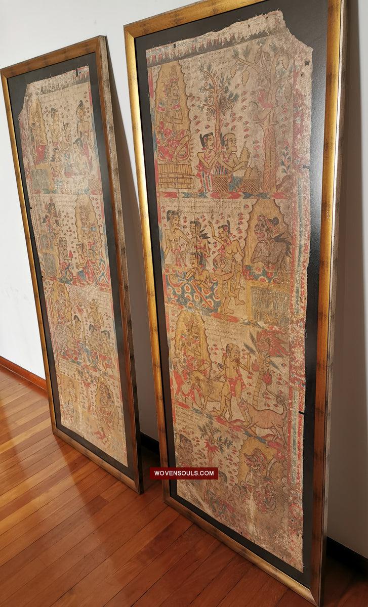 547 PAIR - Rare Fragments of Antique Palindon - Astrological Calendar Painting-WOVENSOULS Antique Textiles & Art Gallery
