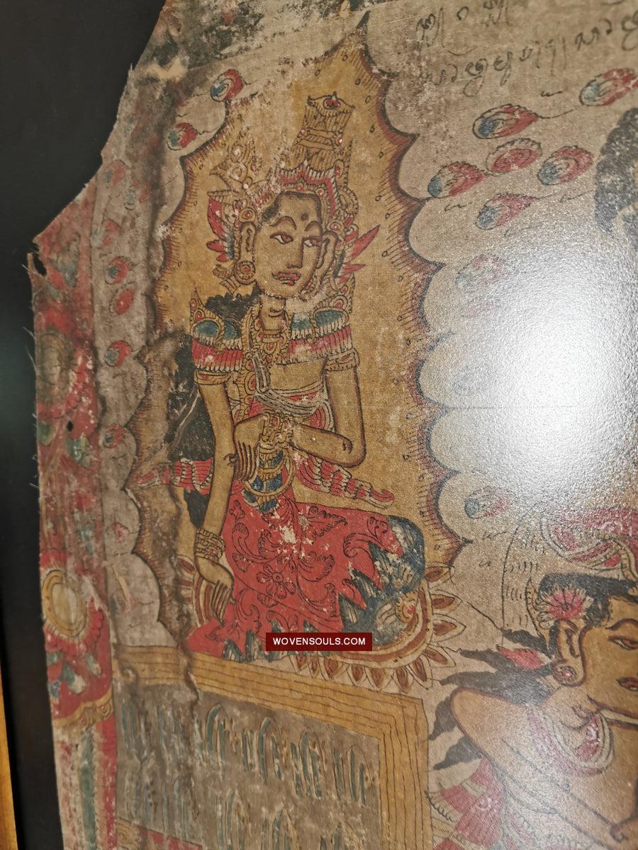 547 PAIR - Rare Fragments of Antique Palindon - Astrological Calendar Painting-WOVENSOULS Antique Textiles & Art Gallery