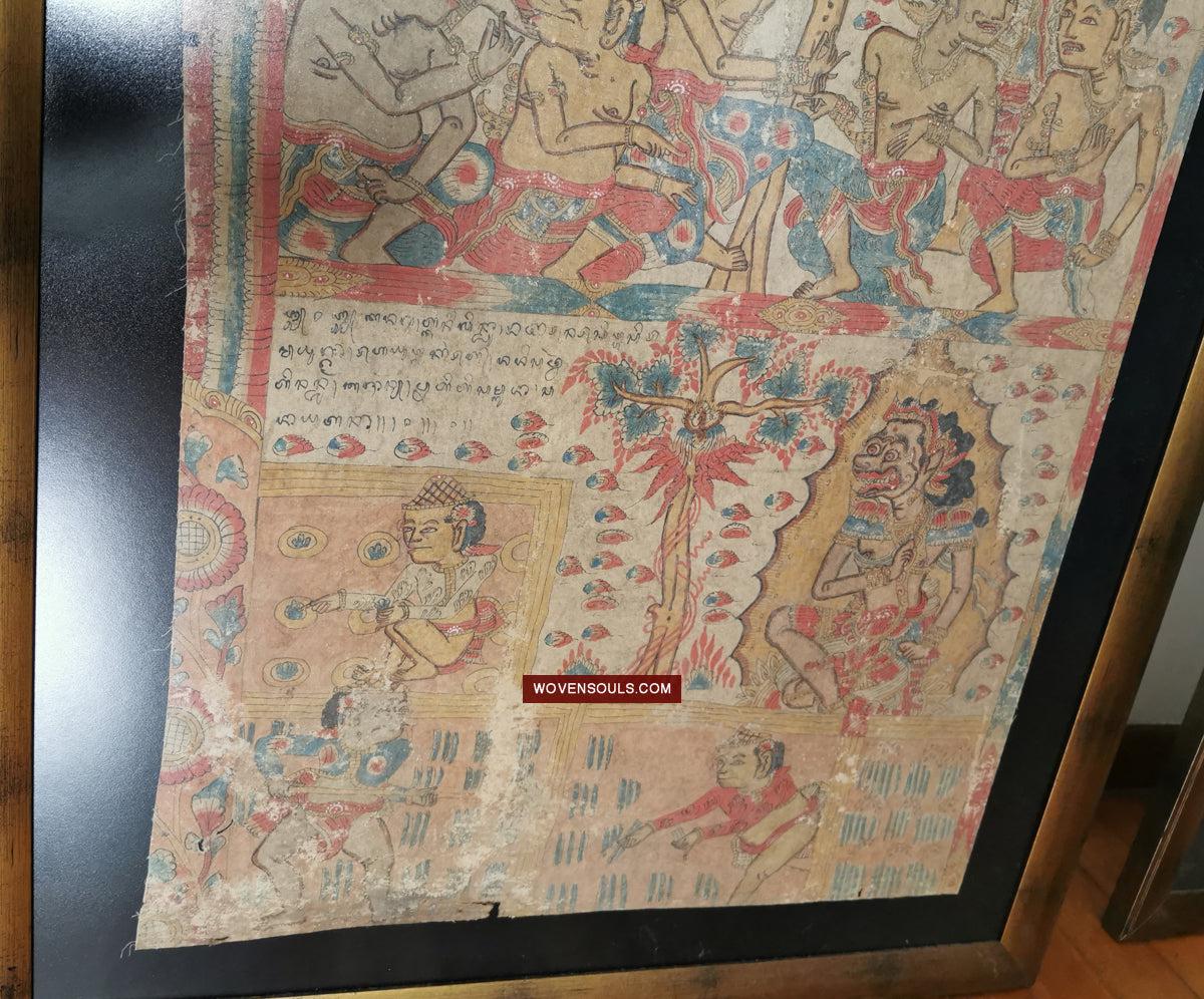 547 PAIR - Rare Fragments of Antique Palindon - Astrological Calendar Painting-WOVENSOULS Antique Textiles & Art Gallery