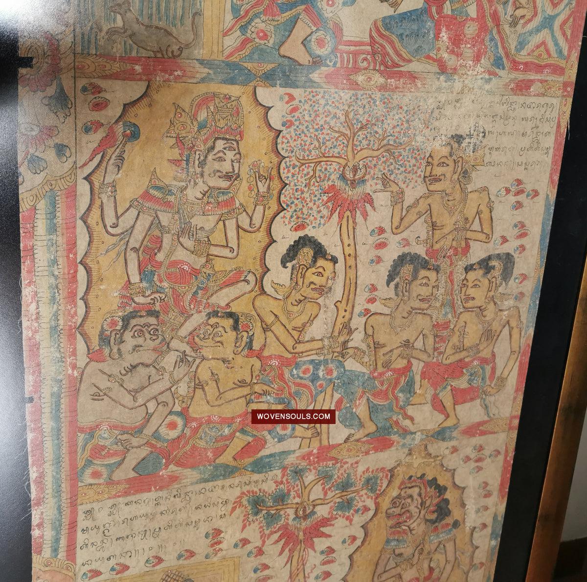 547 PAIR - Rare Fragments of Antique Palindon - Astrological Calendar Painting-WOVENSOULS Antique Textiles & Art Gallery