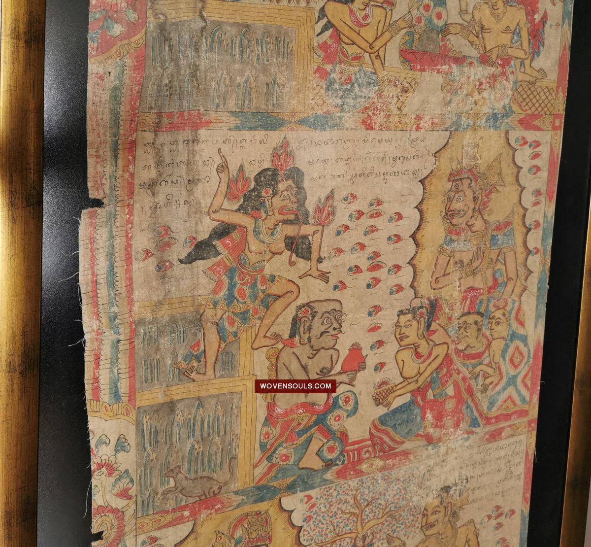 547 PAIR - Rare Fragments of Antique Palindon - Astrological Calendar Painting-WOVENSOULS Antique Textiles & Art Gallery