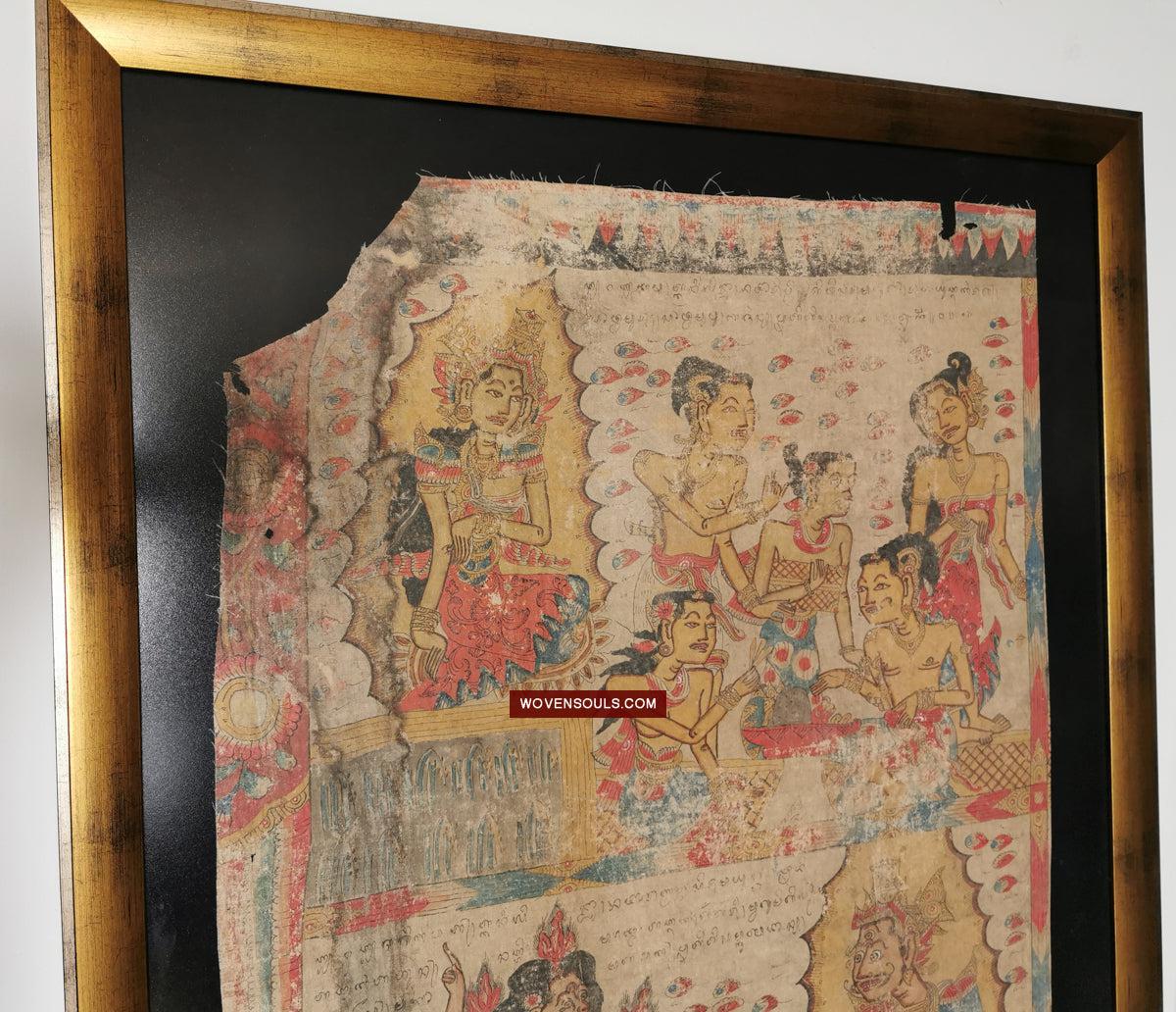 547 PAIR - Rare Fragments of Antique Palindon - Astrological Calendar Painting-WOVENSOULS Antique Textiles & Art Gallery
