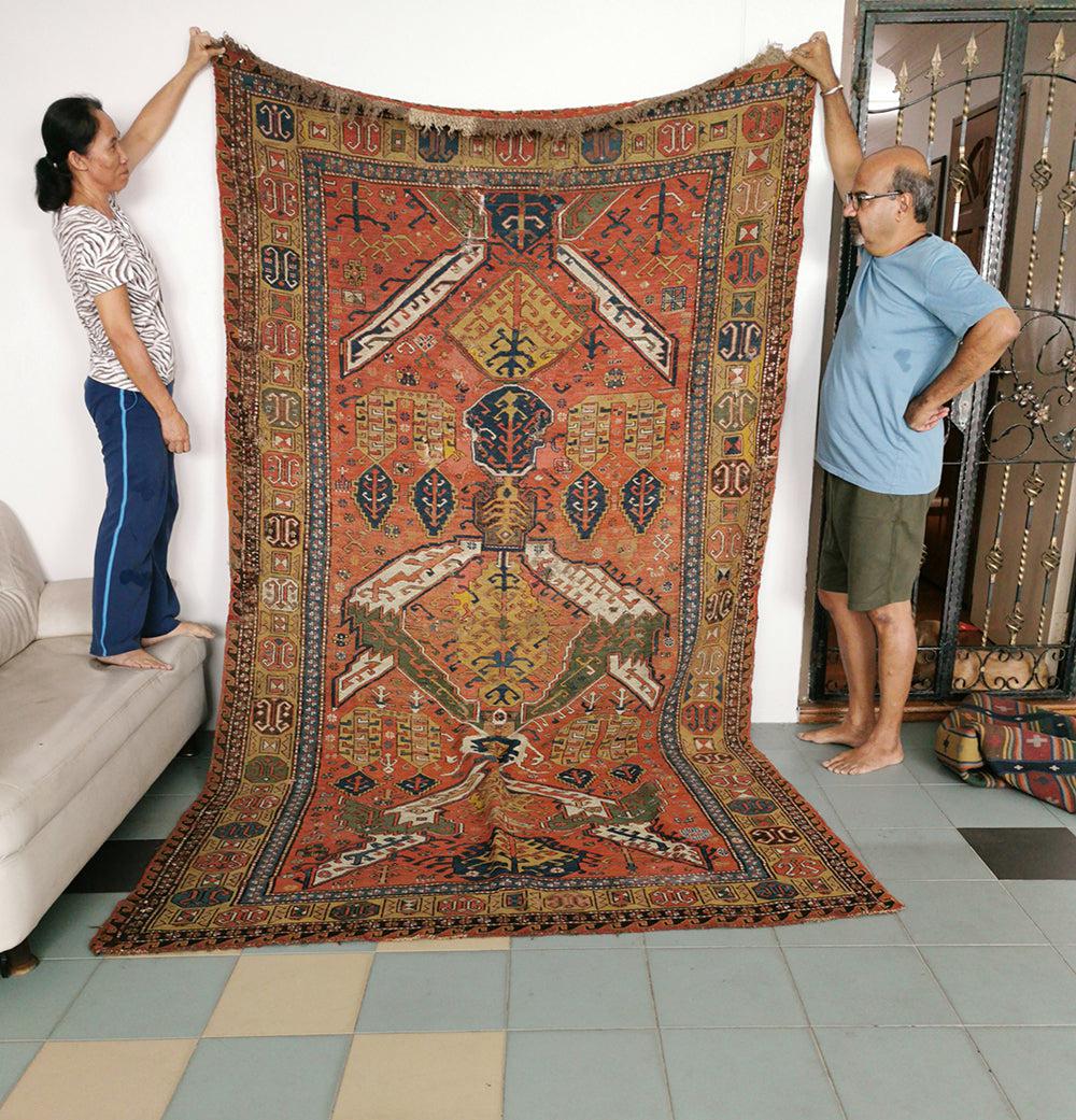 1403 SOLD Antique Caucasian Dragon Sumac - Animals & Men-WOVENSOULS Antique Textiles & Art Gallery