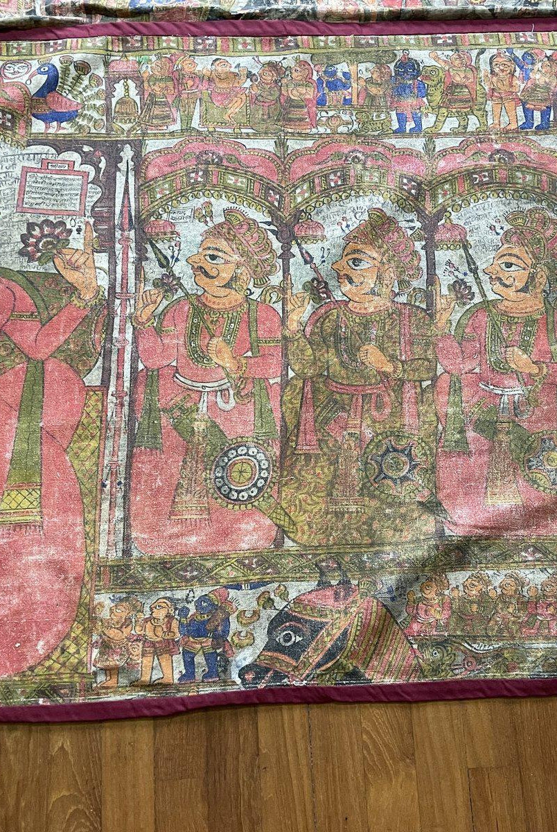 656 Old Pabuji Ki Phad - Una grande sezione - Pittura popolare indiana Arte Rajasthan-WOVENSOULS-Arredamento artistico-tessile-vintage-antico