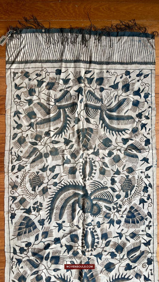 1033 Antique Java Batik Art on Silk Shawl - WOVENSOULS Antique Textiles ...