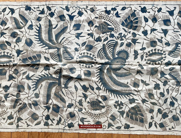 1033 Antique Java Batik Art on Silk Shawl Stole-WOVENSOULS Antique Textiles & Art Gallery