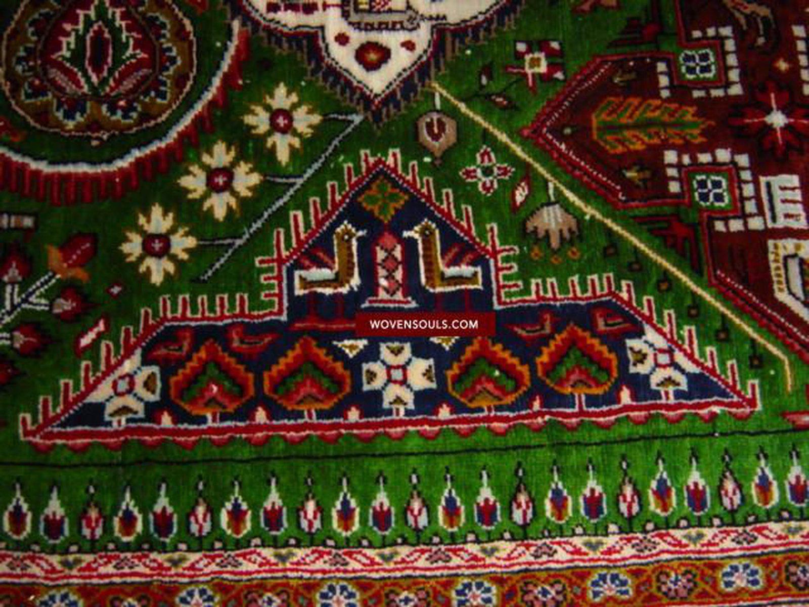 108 SOLD Green Qum Silk Rug Carpet superfine weaving - with Birds Gallery-2-WOVENSOULS-Antique-Vintage-Textiles-Art-Decor