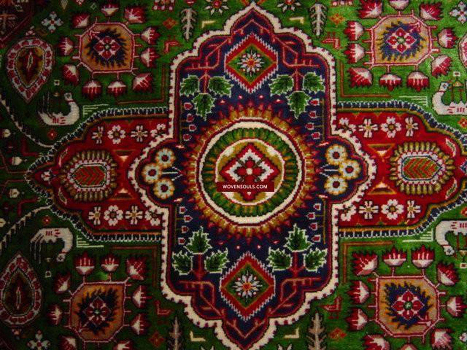 108 SOLD Green Qum Silk Rug Carpet superfine weaving - with Birds Gallery-2-WOVENSOULS-Antique-Vintage-Textiles-Art-Decor