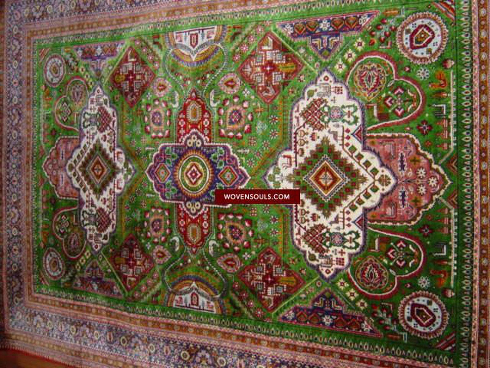 108 SOLD Green Qum Silk Rug Carpet superfine weaving - with Birds Gallery-2-WOVENSOULS-Antique-Vintage-Textiles-Art-Decor