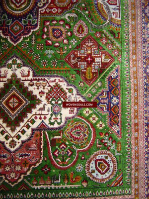 108 SOLD Green Qum Silk Rug Carpet superfine weaving - with Birds Gallery-2-WOVENSOULS-Antique-Vintage-Textiles-Art-Decor