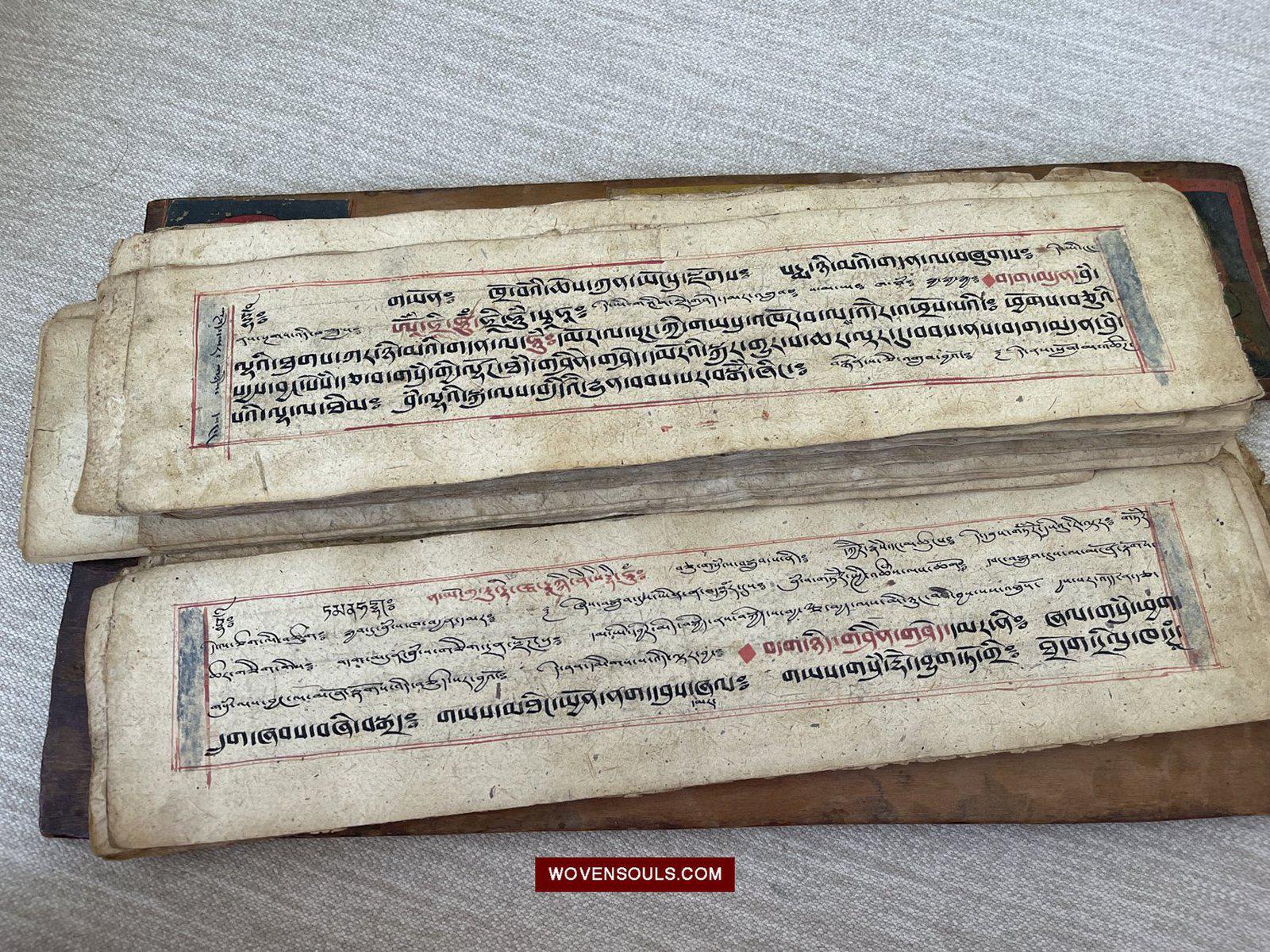 1139 Antique Tibetan Buddhist Manuscript with Covers-WOVENSOULS-Antique-Vintage-Textiles-Art-Decor