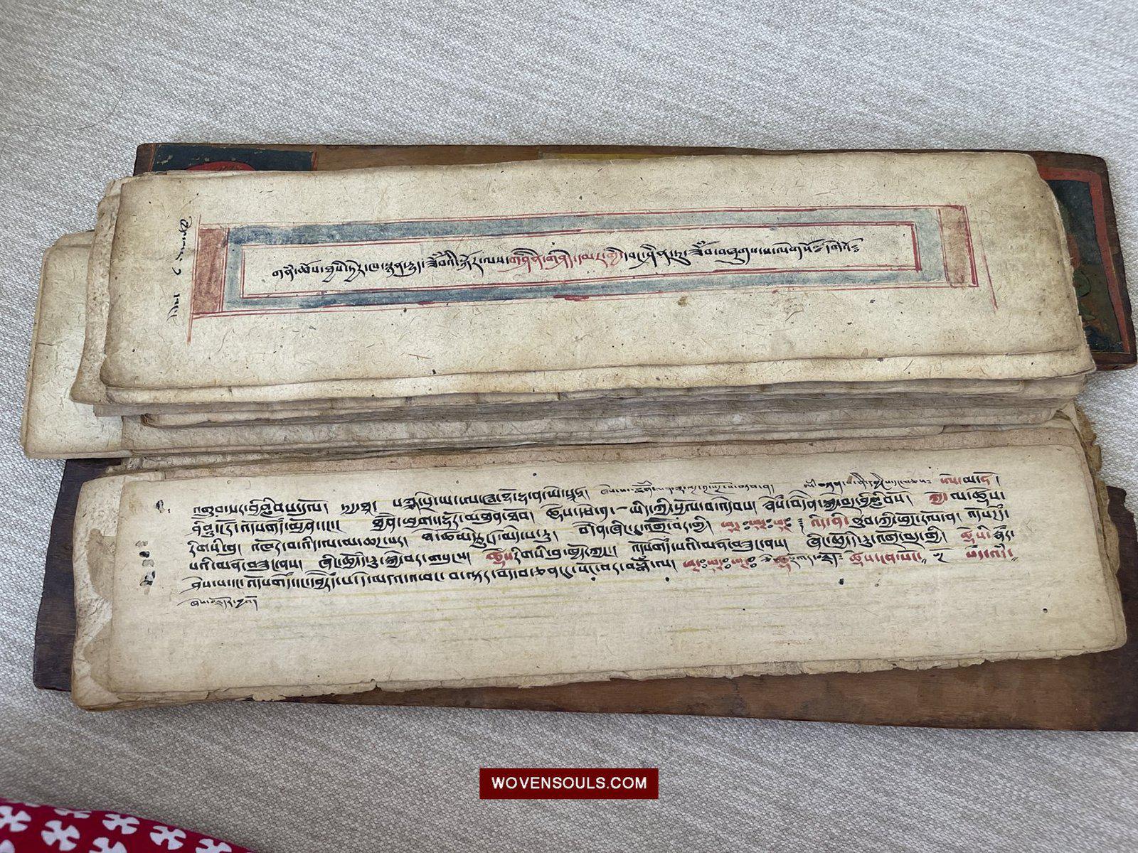 1139 Antique Tibetan Buddhist Manuscript with Covers-WOVENSOULS-Antique-Vintage-Textiles-Art-Decor