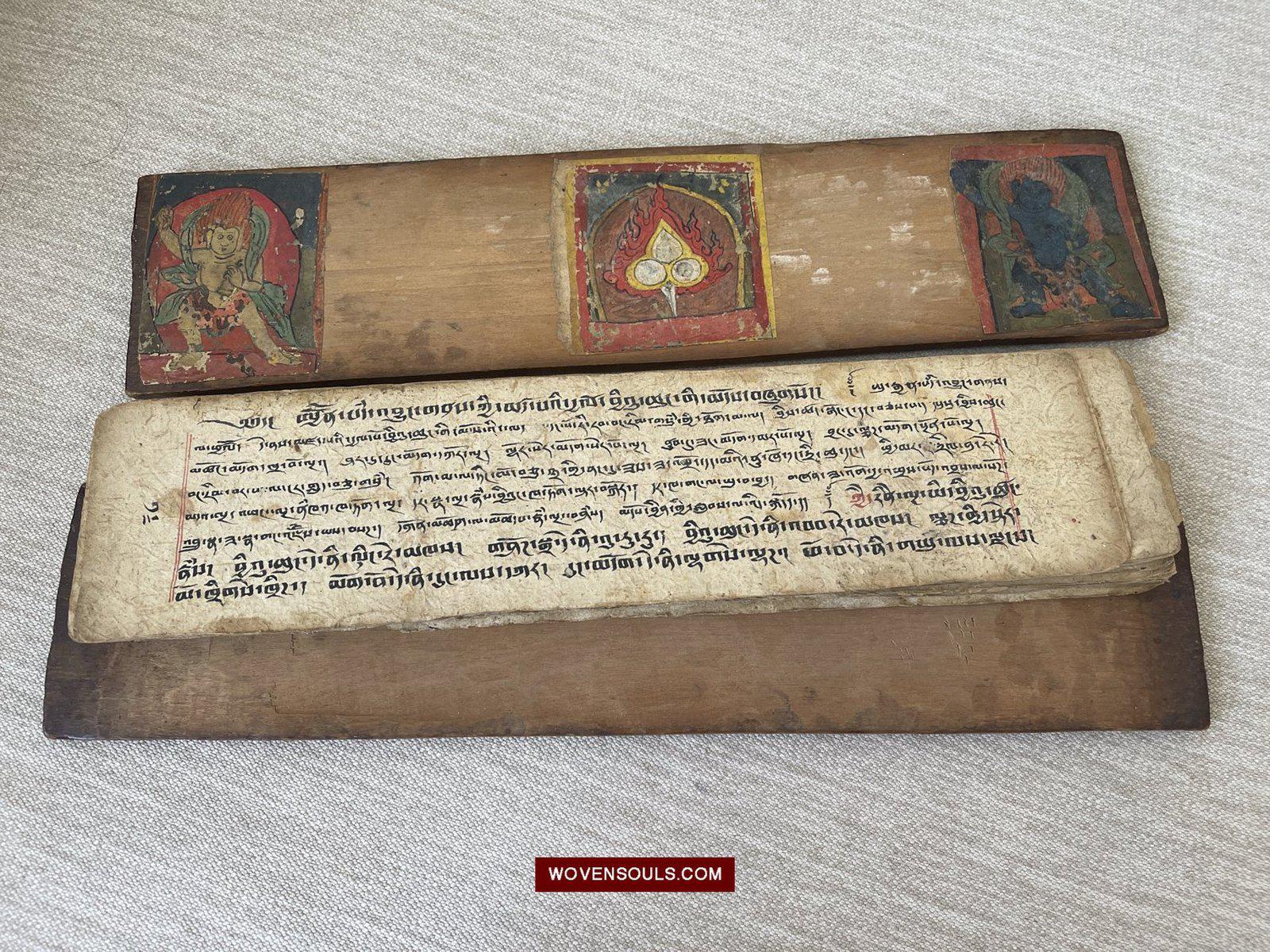 1139 Antique Tibetan Buddhist Manuscript with Covers-WOVENSOULS-Antique-Vintage-Textiles-Art-Decor