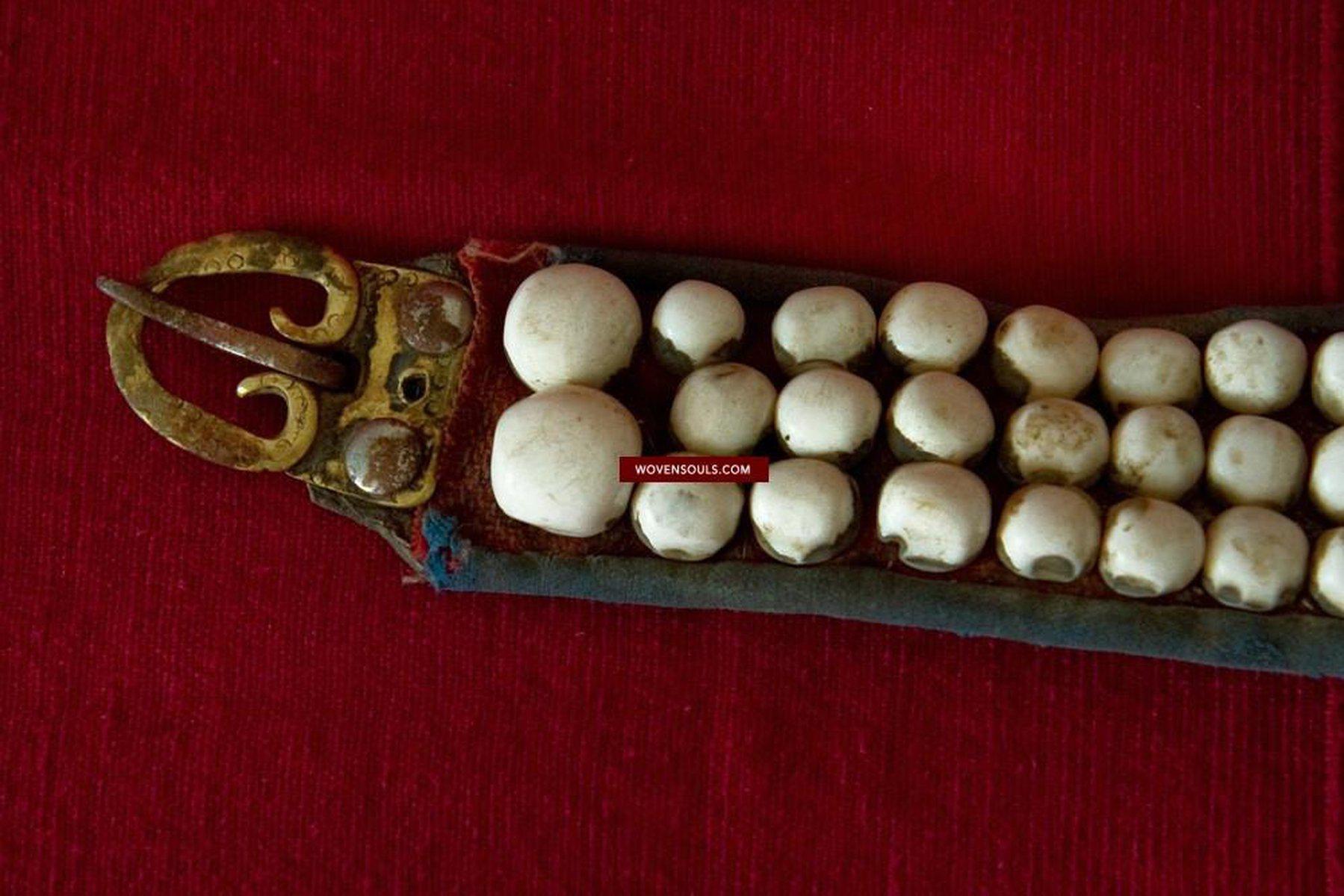 125 Antique Tibetan Nomad's White Coral Belt-WOVENSOULS-Antique-Vintage-Textiles-Art-Decor