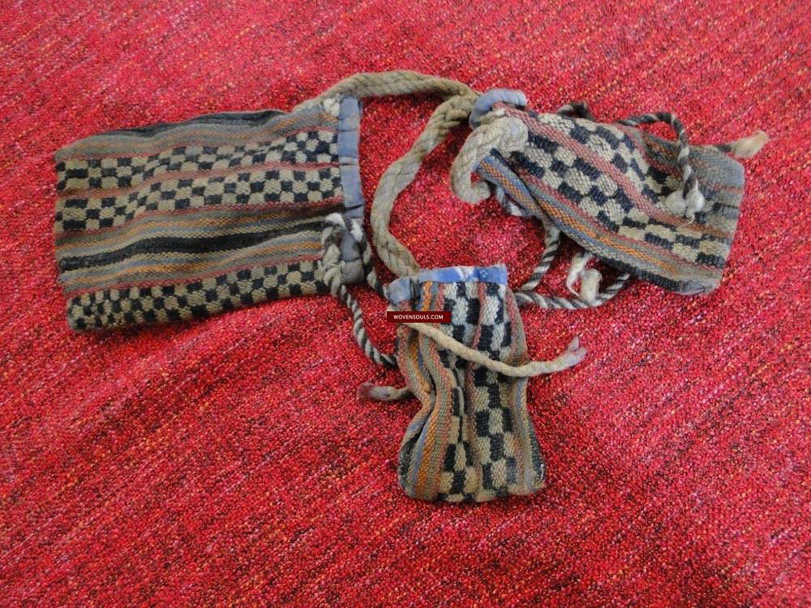 126 Antique Tibetan Nomadic Trifurcated Pouch with Unique Weave-WOVENSOULS-Antique-Vintage-Textiles-Art-Decor