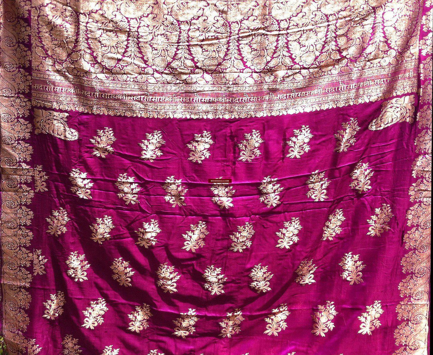 131 Real Zari Bridal Saree Fragment with woven Blessing Inscription - SOLD-WOVENSOULS-Antique-Vintage-Textiles-Art-Decor