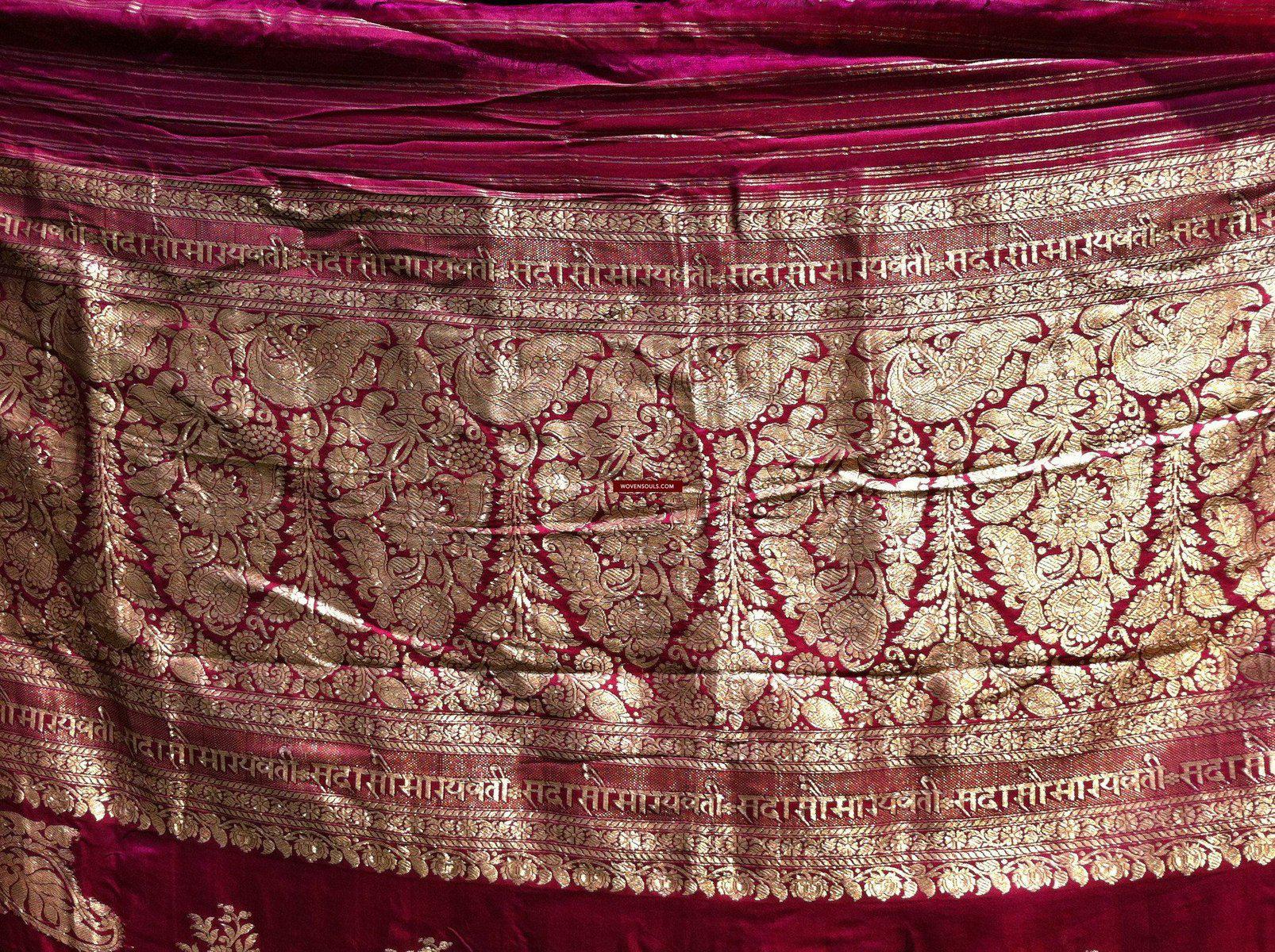 131 Real Zari Bridal Saree Fragment with woven Blessing Inscription - SOLD-WOVENSOULS-Antique-Vintage-Textiles-Art-Decor