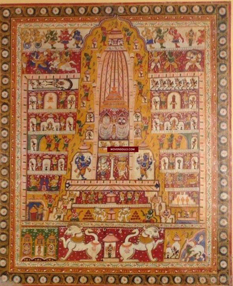 133 Large Old Jagannath Pattachitra Puri Pilgirm's Painting Jatripatti Orissa-WOVENSOULS-Antique-Vintage-Textiles-Art-Decor