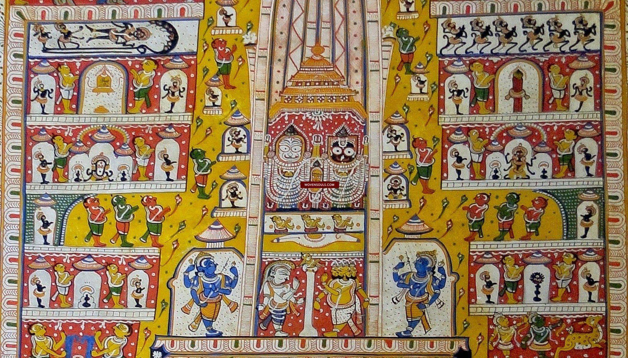 133 Large Old Jagannath Pattachitra Puri Pilgirm's Painting Jatripatti Orissa-WOVENSOULS-Antique-Vintage-Textiles-Art-Decor