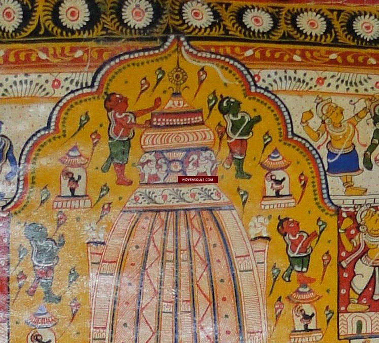 133 Large Old Jagannath Pattachitra Puri Pilgirm's Painting Jatripatti Orissa-WOVENSOULS-Antique-Vintage-Textiles-Art-Decor