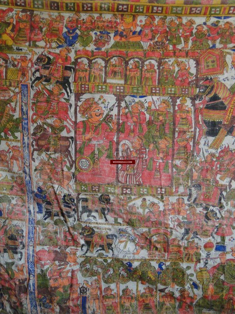 135 Complete Antique Pabuji ki Phad Painting-WOVENSOULS-Antique-Vintage-Textiles-Art-Decor