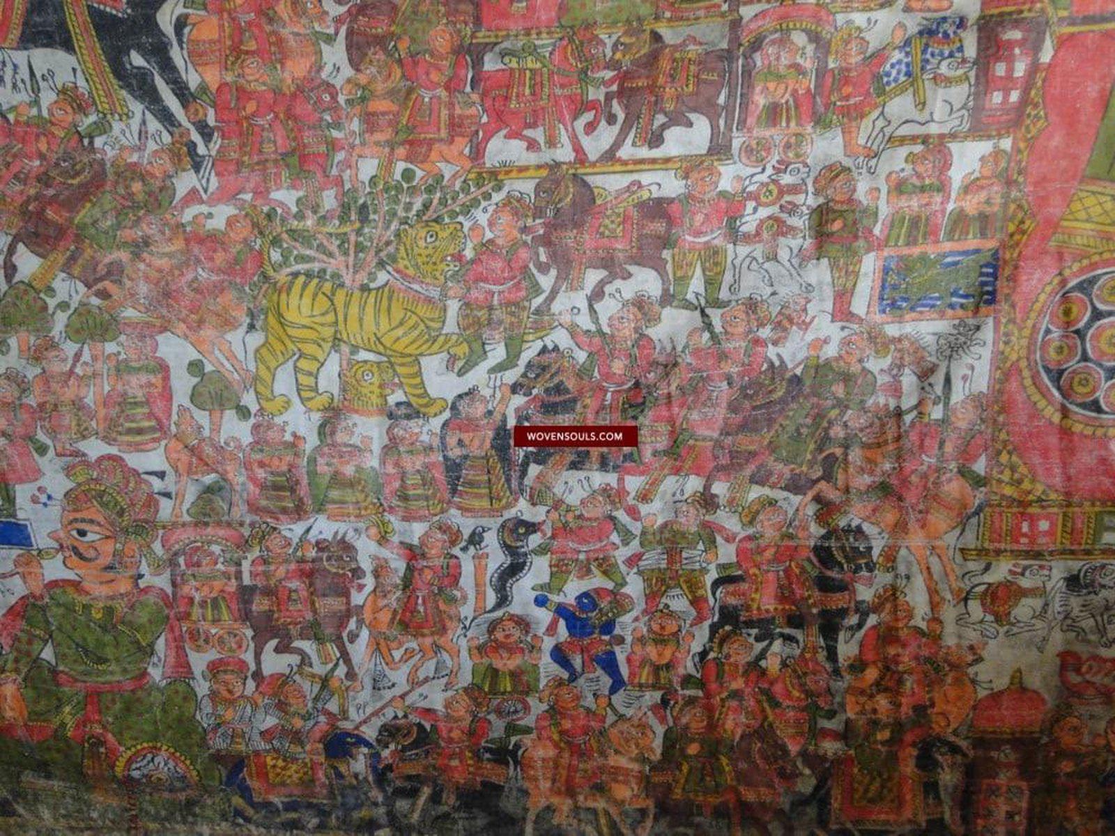 135 Complete Antique Pabuji ki Phad Painting-WOVENSOULS-Antique-Vintage-Textiles-Art-Decor