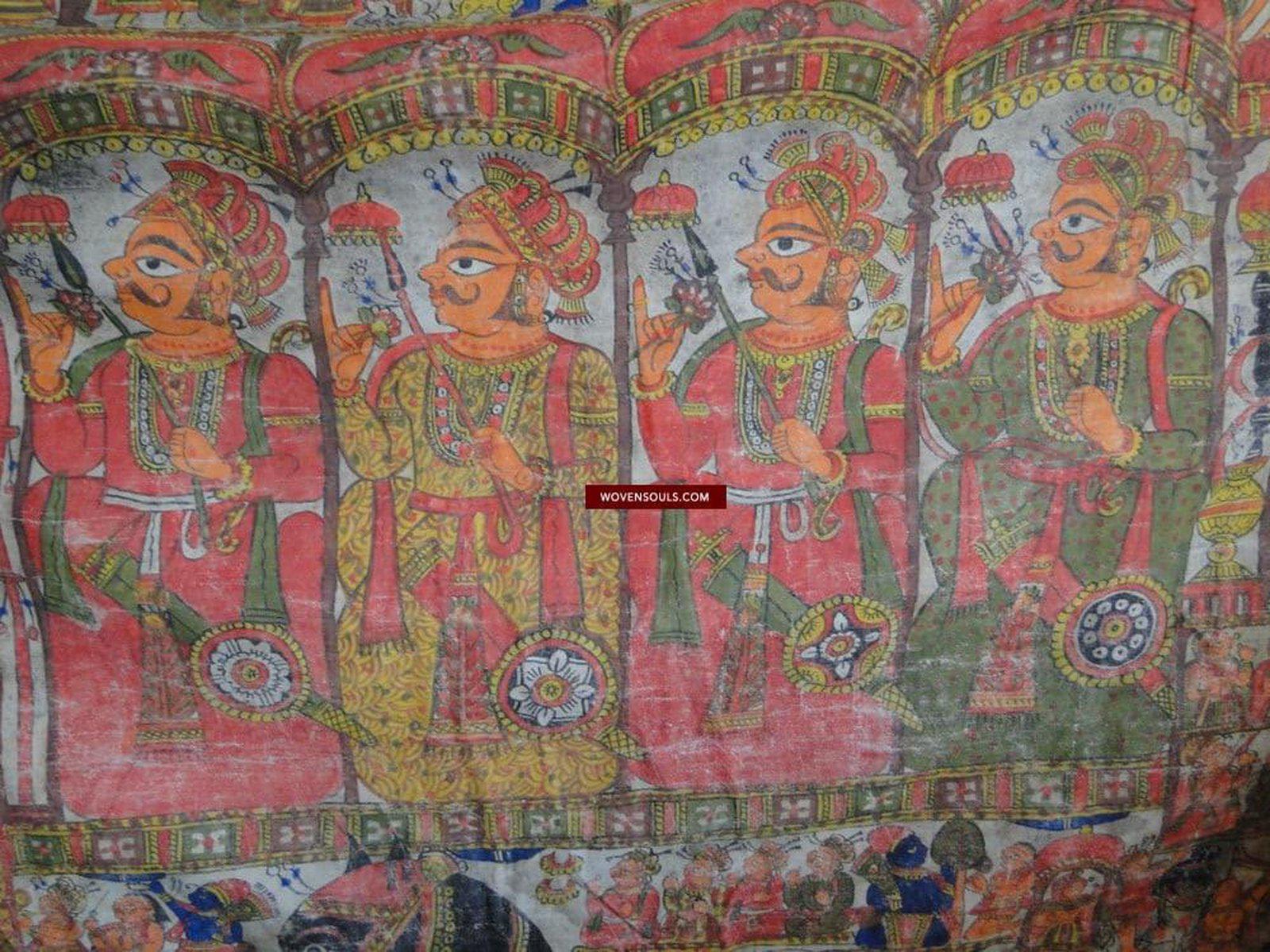 135 Complete Antique Pabuji ki Phad Painting-WOVENSOULS-Antique-Vintage-Textiles-Art-Decor