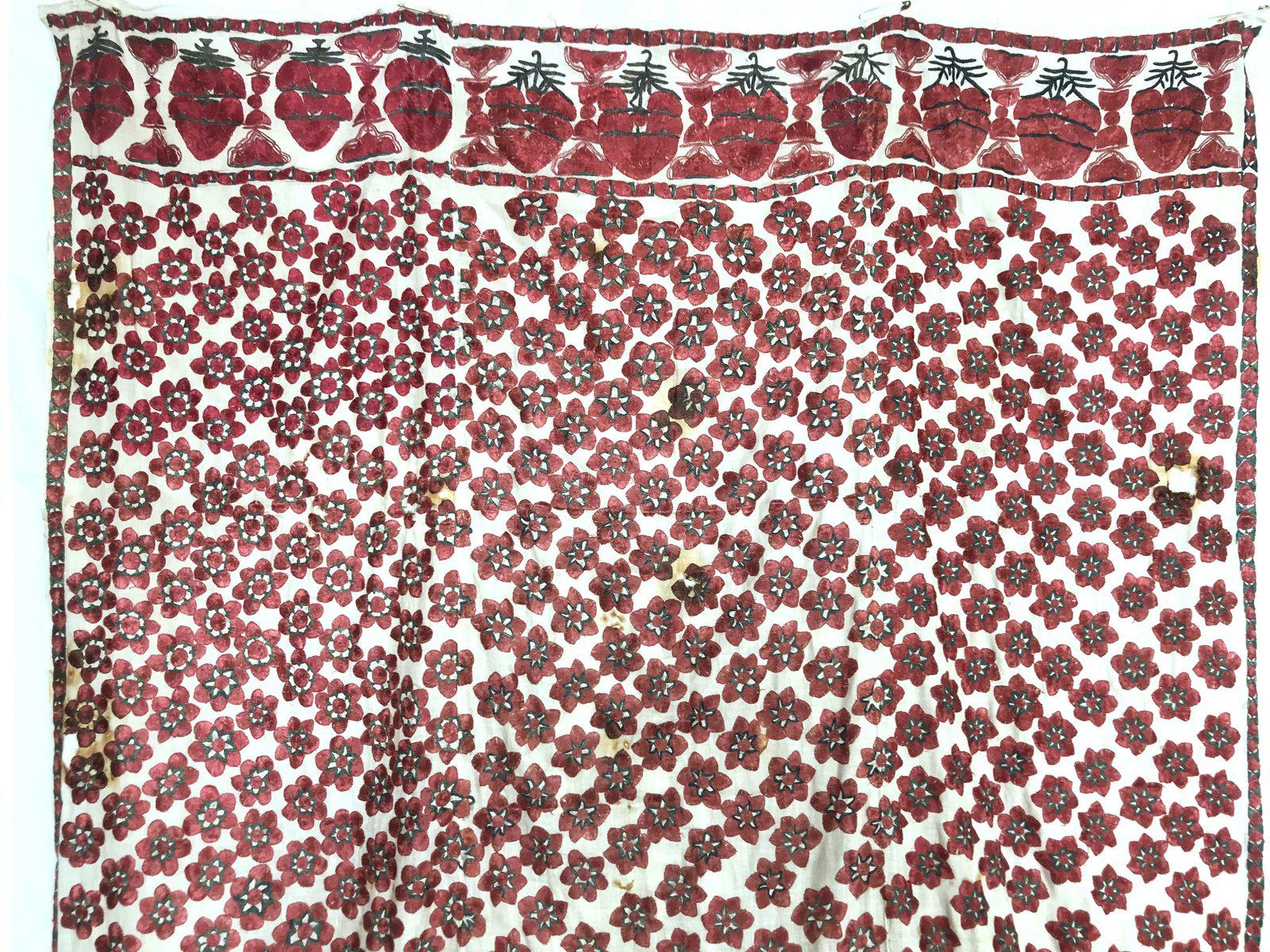 1365 Superb Old Sindh Odhana Abochani Wedding Shawl - Six Petalled Flowers-WOVENSOULS-Antique-Vintage-Textiles-Art-Decor