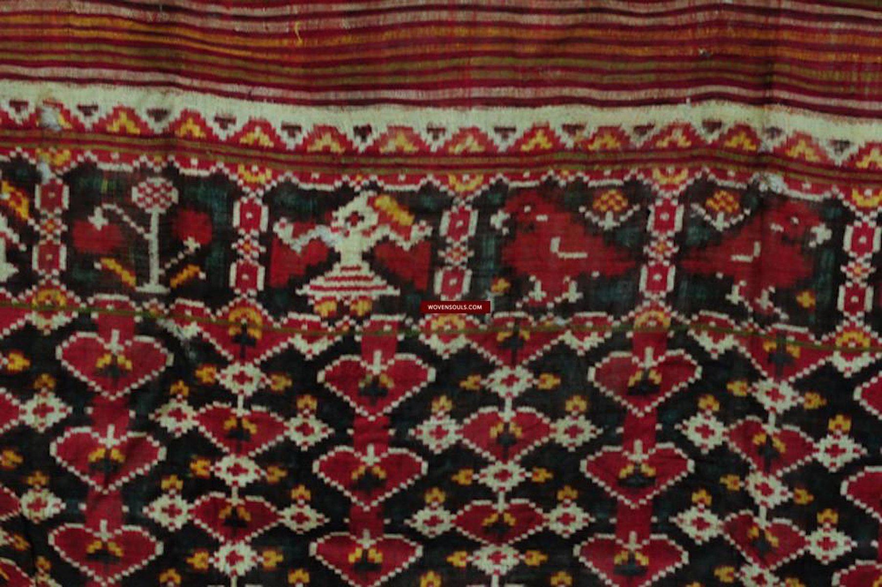 137 SOLD Old Weaver's Heirloom Patan Patola Double Ikat Sari Fragment - A-WOVENSOULS-Antique-Vintage-Textiles-Art-Decor