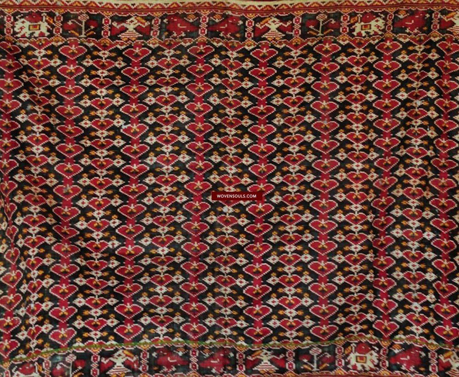 137 SOLD Old Weaver's Heirloom Patan Patola Double Ikat Sari Fragment - A-WOVENSOULS-Antique-Vintage-Textiles-Art-Decor