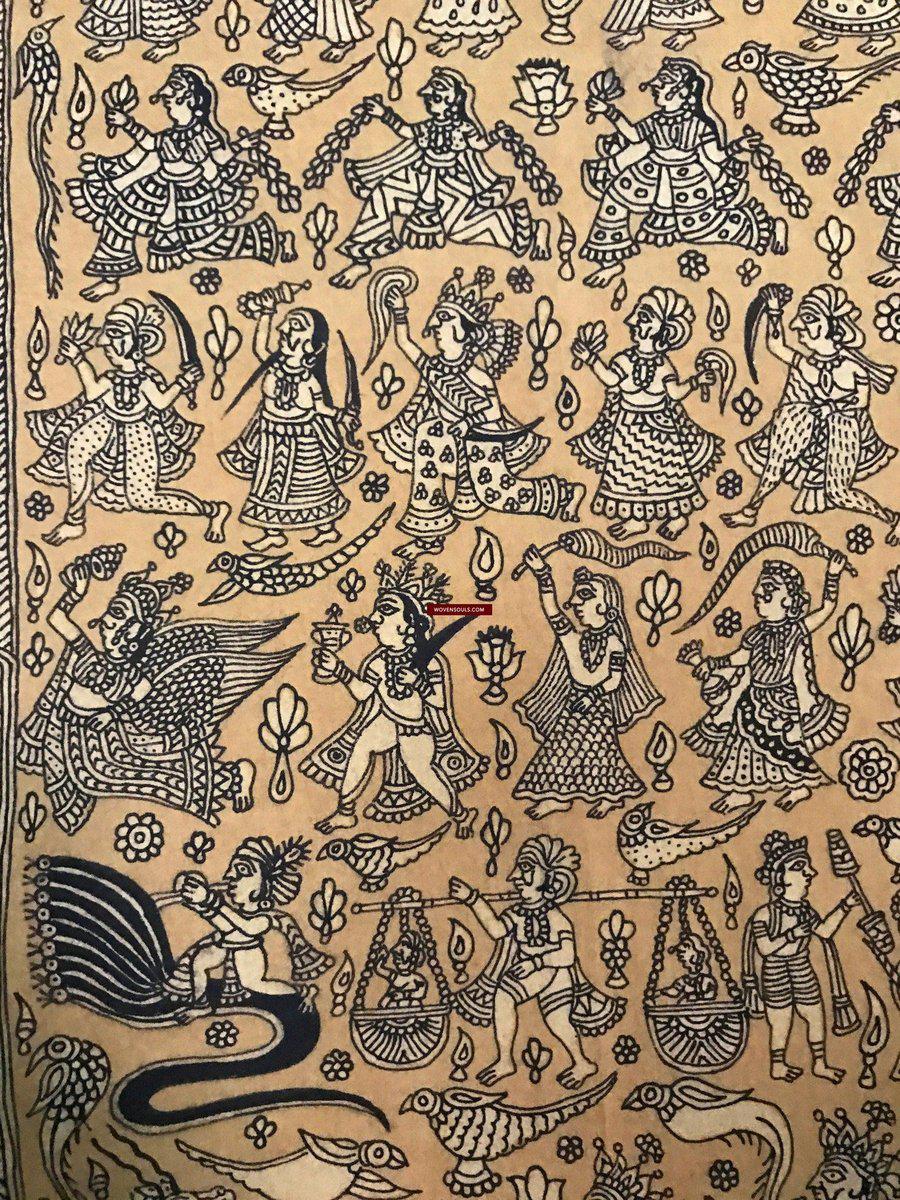 138 Superfine Mata Ni Pachedi Kalamkari Artwork - Museum Quality-WOVENSOULS-Antique-Vintage-Textiles-Art-Decor