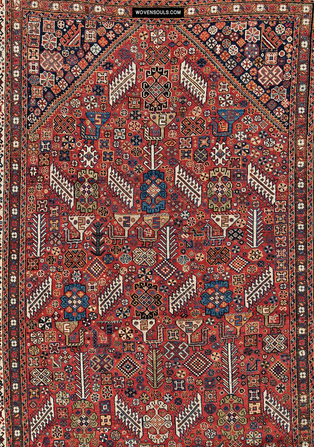 1388 The Wovensouls Peacock Shekarlou Shekarlu Qashqai Rug-WOVENSOULS Antique Textiles &amp; Art Gallery