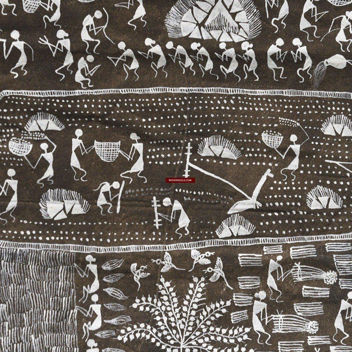 142 SOLD Warli Tribal Painting on Cow Dung Base