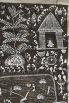 142 SOLD Warli Tribal Painting on Cow Dung Base-WOVENSOULS-Antique-Vintage-Textiles-Art-Decor