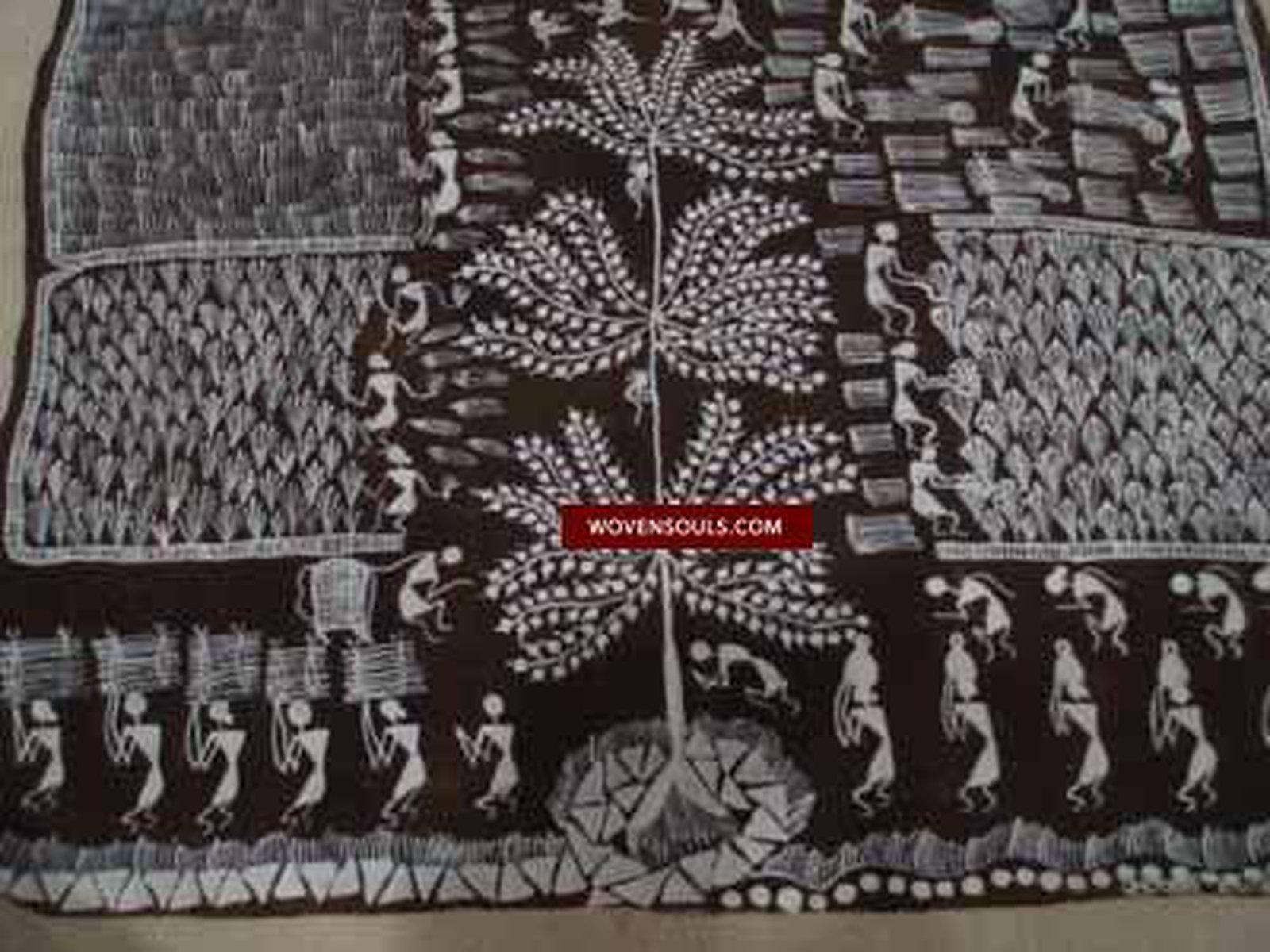 142 SOLD Warli Tribal Painting on Cow Dung Base-WOVENSOULS-Antique-Vintage-Textiles-Art-Decor